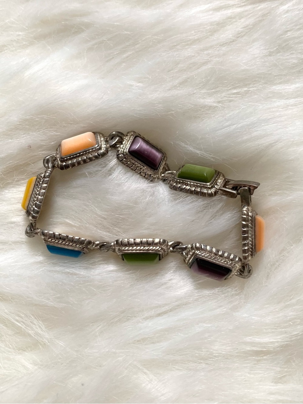 Vintage Premier Designs Moonstone Cabochon Silvertone Bracelet